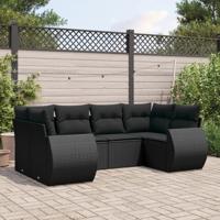 6-delige Loungeset met kussens poly rattan zwart