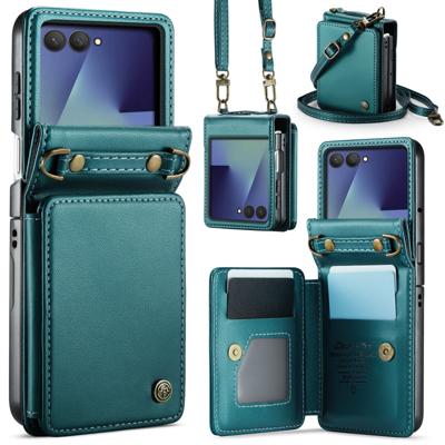 CaseMe Samsung Galaxy Z Flip 7 PU Leren Backcover hoesje met kaarthouder - Turquoise