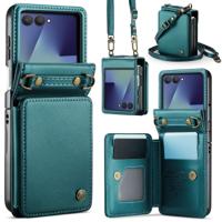 CaseMe Samsung Galaxy Z Flip 7 PU Leren Backcover hoesje met kaarthouder - Turquoise