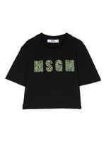 MSGM Kids t-shirt en coton à logo pailleté - Noir - thumbnail