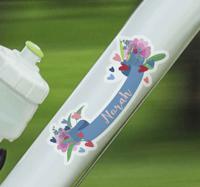 Sticker voor fiets aanpasbare naam met bloemen en harten - thumbnail