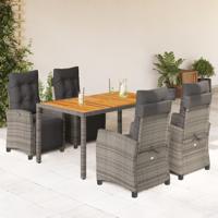 5-delige Tuinset met kussens poly rattan grijs