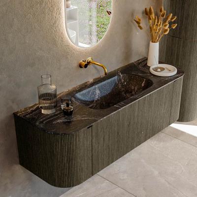 Badmeubel Mondiaz Kurve-Dlux | 140 cm cm | Meubelkleur Shadow | Wastafelkleur Lava | Solid surface | Wasbak midden spoelbak | Zonder kraangat(en)