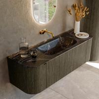 Badmeubel Mondiaz Kurve-Dlux | 140 cm cm | Meubelkleur Shadow | Wastafelkleur Lava | Solid surface | Wasbak midden spoelbak | Zonder kraangat(en)