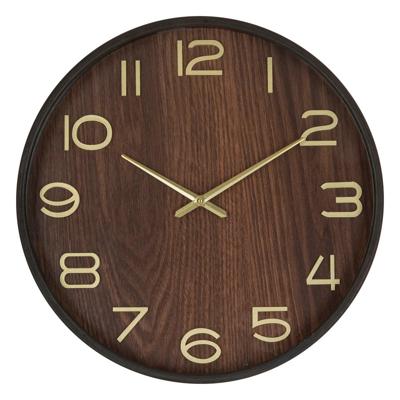 Wandklok/muur klok - Woody - Dia 38 cm - hout - bruin - keuken/kamer