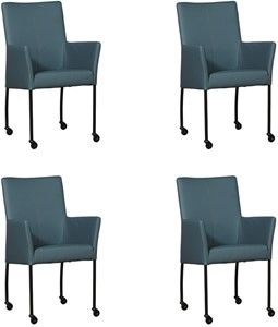 Set van 4 Blauwe leren moderne eetkamerstoelen Comfort - Toledo Leer Whale (blauw leer)