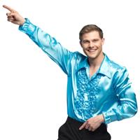 Boland Disco shirt - turquoise - met ruffles - polyester - party overhemd - disco/seventies
