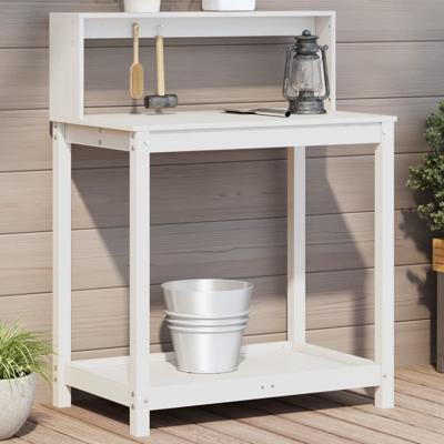 VidaXL Oppottafel met schappen 82,5x50x109,5 cm massief grenenhout wit