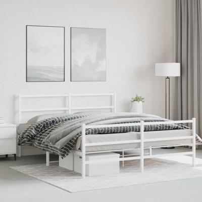 Bedframe met hoofd- en voeteneinde metaal wit 150x200 cm