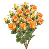 Kunstbloemen boeket Rozen - 8x - 44 cm - oranje - Kunst zijdebloemen - thumbnail