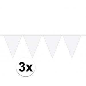 Party Vlaggenlijn puntvlaggetjes - 3x - kunststof - wit - 10 meter - Slinger - versiering