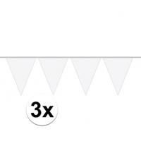 Party Vlaggenlijn puntvlaggetjes - 3x - kunststof - wit - 10 meter - Slinger - versiering