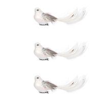 Witte decoratie vogeltjes op clip 3 stuks 18 cm - thumbnail