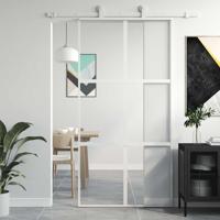 Schuifdeur 102,5x205 cm gehard glas en aluminium wit