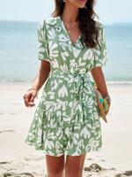 Leaf Casual Short Sleeve Dress With No