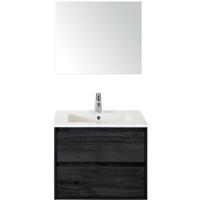 Porto Badmeubelset 70 cm - Black Oak - Keramische Wastafel Wit Slim met Spiegel