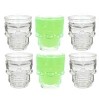 Doodshoofd shotglas - 6x - glas - 50ml - shot glazen / borrel glaasje - shotjes