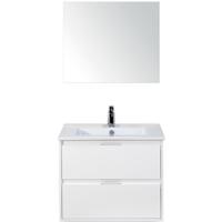 Porto Badmeubelset 70 cm - Wit Hoogglans - Keramische Wastafel Wit Slim met Spiegel