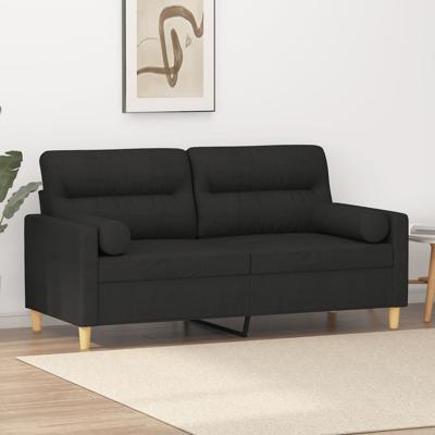 Tweezitsbank met sierkussens 140 cm stof zwart