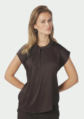 Neo Noir Fleur Drapy Satin Blouse Dark Brown