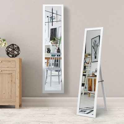 2-in-1 Volledig Ingerichte Vloer Aankleden Spiegel Houten Moderne Eenvoud Wandgemonteerde Spiegel Wit