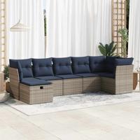 7-delige Loungeset met kussens poly rattan grijs