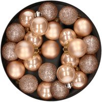 28x stuks kleine kunststof kerstballen toffee bruin 3 cm - thumbnail