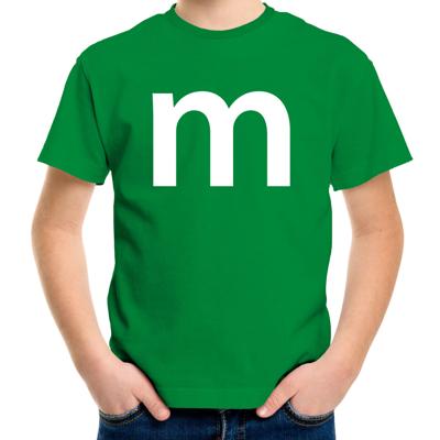 Letter M verkleed t-shirt - groen - voor kinderen - M en M - carnavalskleding