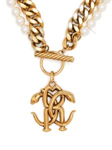 Roberto Cavalli collier en chaîne serti de perles artificielles - Or