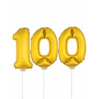 100 jaar leeftijd feestartikelen - versiering cijfers - ballonnen op stokje - van 41 cm - goud