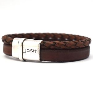 JOSH 09110-BRA-S-CO Armband leder cognac-zilverkleurig 16 mm