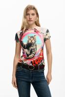 T-shirt met kattenprint - RED - S