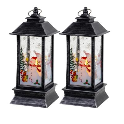 Ruhhy Kerstlantaarn - 2x - zilver/zwart - 12 x 5 cm - kunststof - LED licht - lantaarn