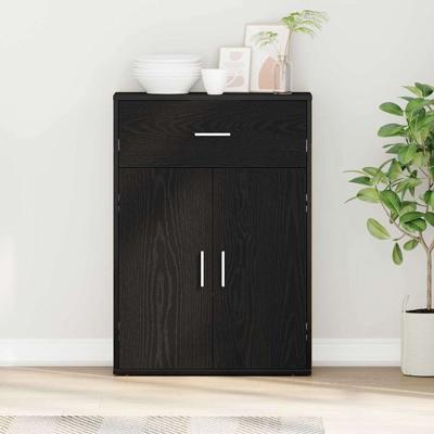 Dressoir met lade Zwart eiken 79 x 38 x 80 cm Bewerkt hout