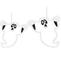 Halloween thema 4x hangende spoken/geest decoraties wit 20 en 30 cm - thumbnail