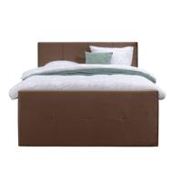 Leen Bakker - Boxspring Met Voetbord Liv Geblokt - 160x200 Cm - Slanke Poot - Stof/Velvet - Bruin