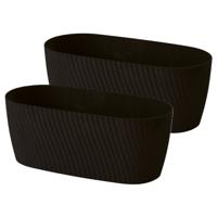 Form Plastic Plantenbak/bloembak Waves - 2x - kunststof - zwart - L27 x B12 x H11 cm - ovaal