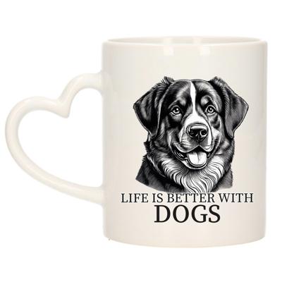 Cadeau mok voor honden liefhebbers - Berner Sennenhond - wit met hartjes oor - keramiek - 300 ml