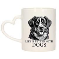Cadeau mok voor honden liefhebbers - Berner Sennenhond - wit met hartjes oor - keramiek - 300 ml