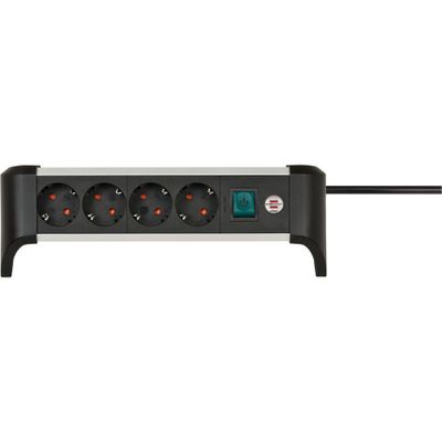 Brennenstuhl 1391040400 Alu-office-Line Stekkerdoos | 4 sockets | Zwart/Zilver | Schakelaar | 1,8 meter