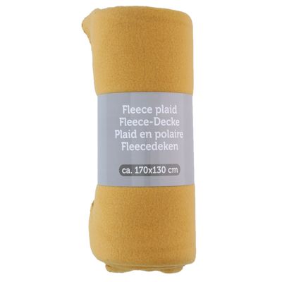 Polyester fleece deken/dekentje/plaid 170 x 130 cm mosterd geel