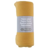 Polyester fleece deken/dekentje/plaid 170 x 130 cm mosterd geel   - - thumbnail