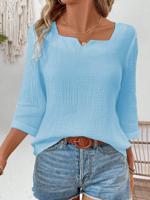 Women's 3/4 Sleeve Summer Blouse Plain Cotton Square Neck Notched Daily Going Out Simple Top Spring/Fall White - thumbnail