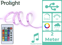 Prolight LED strip RGB USB TV muziek 2 meter met afstandsbediening