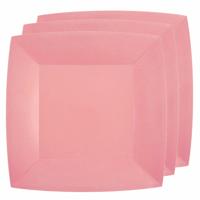 Feest gebaksbordjes - roze - 10x - karton - 18 cm - vierkant - kartonnen feestbordjes