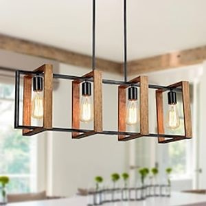 keukeneilandverlichting, 4-lichts eetkamer boerderij hanglamp, zwarte moderne hanglamp, pooltafellamp, hout en matzwarte metalen afwerking (4 koppen, hout) 110-240v Lightinthebox