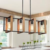 keukeneilandverlichting, 4-lichts eetkamer boerderij hanglamp, zwarte moderne hanglamp, pooltafellamp, hout en matzwarte metalen afwerking (4 koppen, hout) 110-240v Lightinthebox