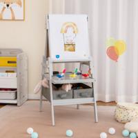 3-In-1 Kinderezel Dubbelzijdige Staande Ezel met Schoolbord en Whiteboard Papierrol 3 Potten Verf en 2 Opbergbakken voor Kinderen
