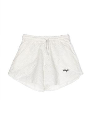 MSGM Kids short en broderie anglaise à logo brodé - Blanc