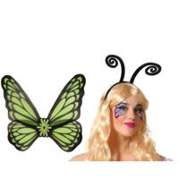 Vlinder verkleed set - vleugels en diadeem - groen - volwassenen - carnaval verkleed accessoires - thumbnail